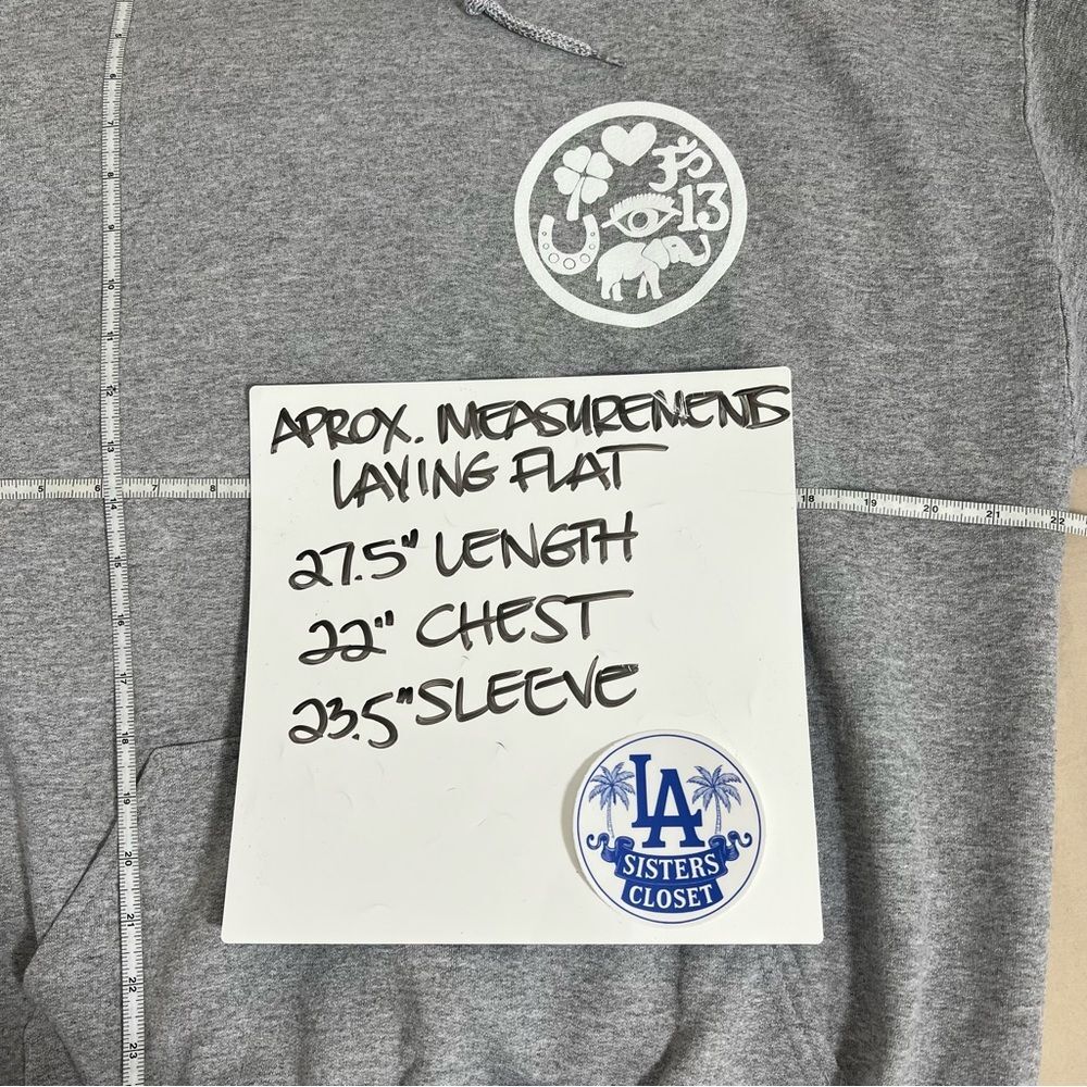 Jennifer Meyer Women's Size Large Grey White Good Luck Charm Hoodie Sweatshirt - Picture 15 of 16